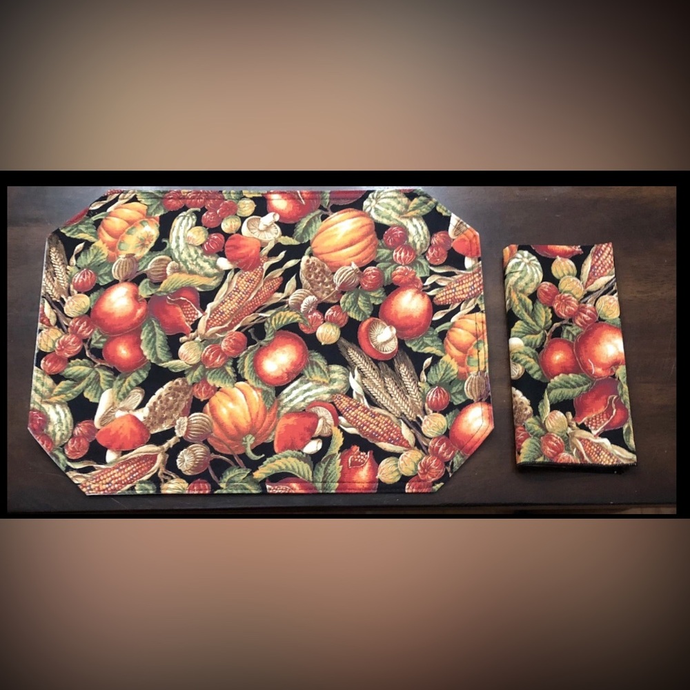 Country Garden Farm Harvest Lot 5 Placemats & 5 Linen Napkins, Farmhouse - 10PC